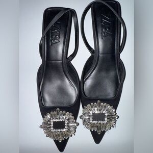 Zara Black Kitten Jewel Heels